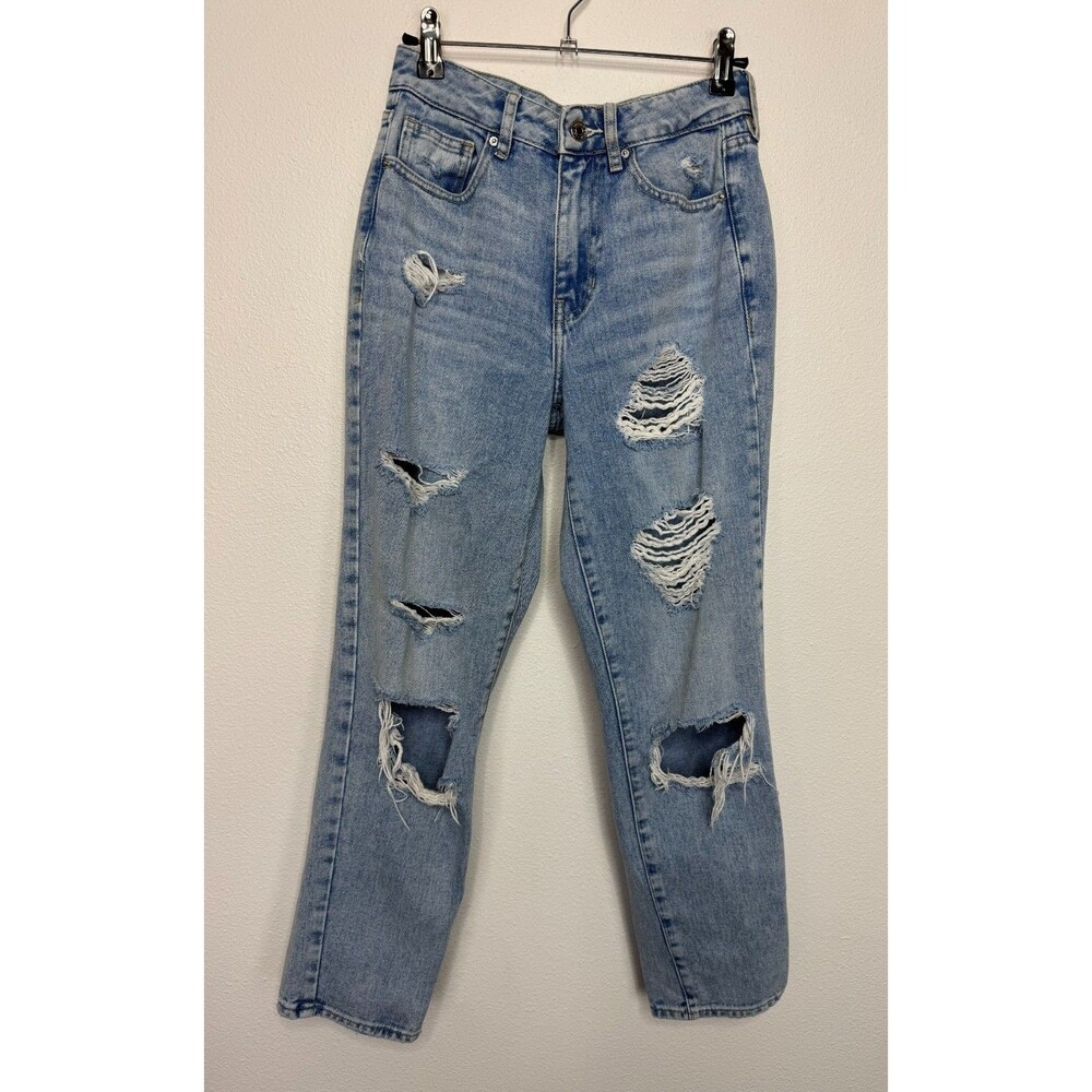 PacSun Size 23 Mom Jeans Light Wash Distressed Ripped High Waisted Crop Ankle